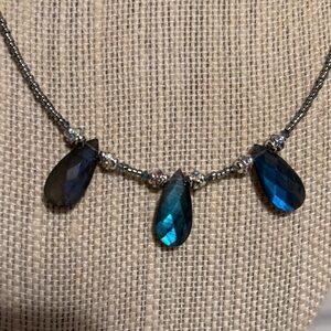 Elegant Black and Blue Labradorite Teardrop Necklace